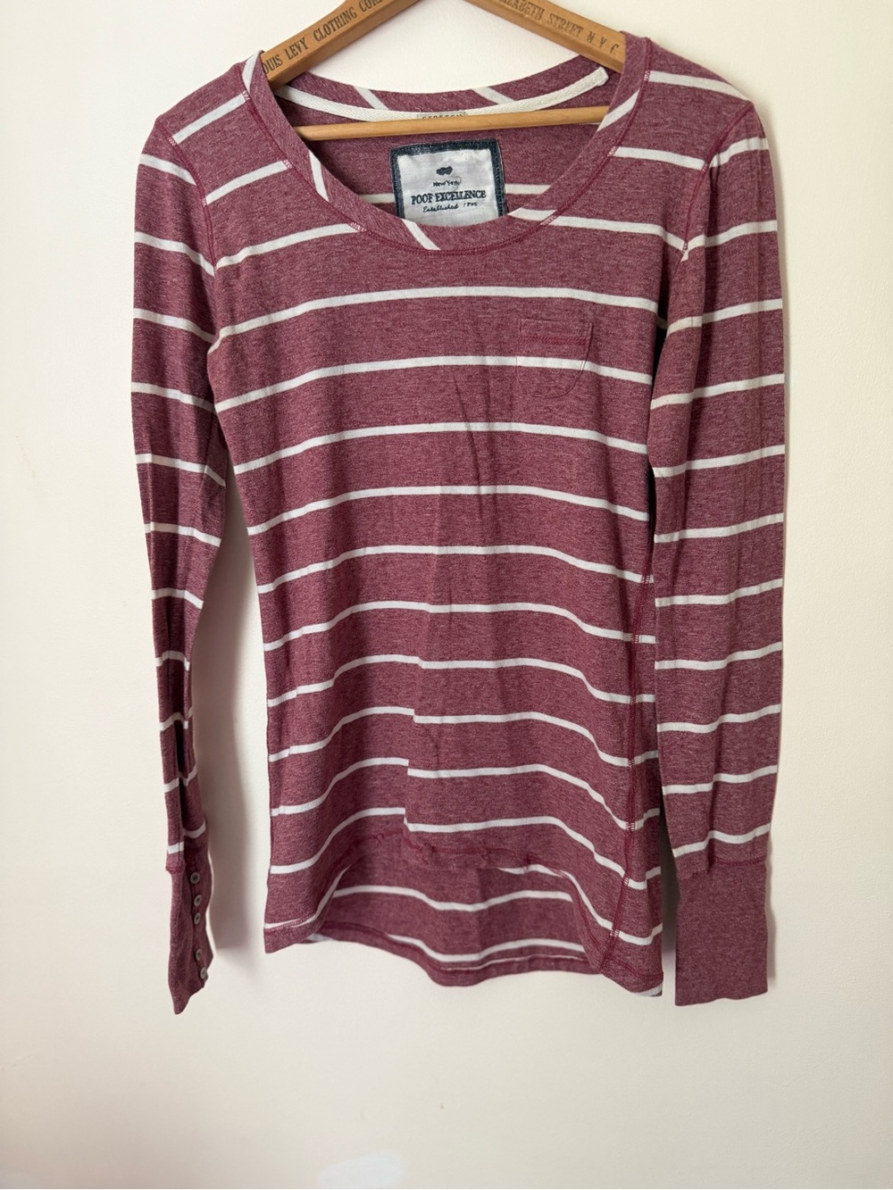Poof Excellence Burgundy & White Striped Long Sleeve Tee